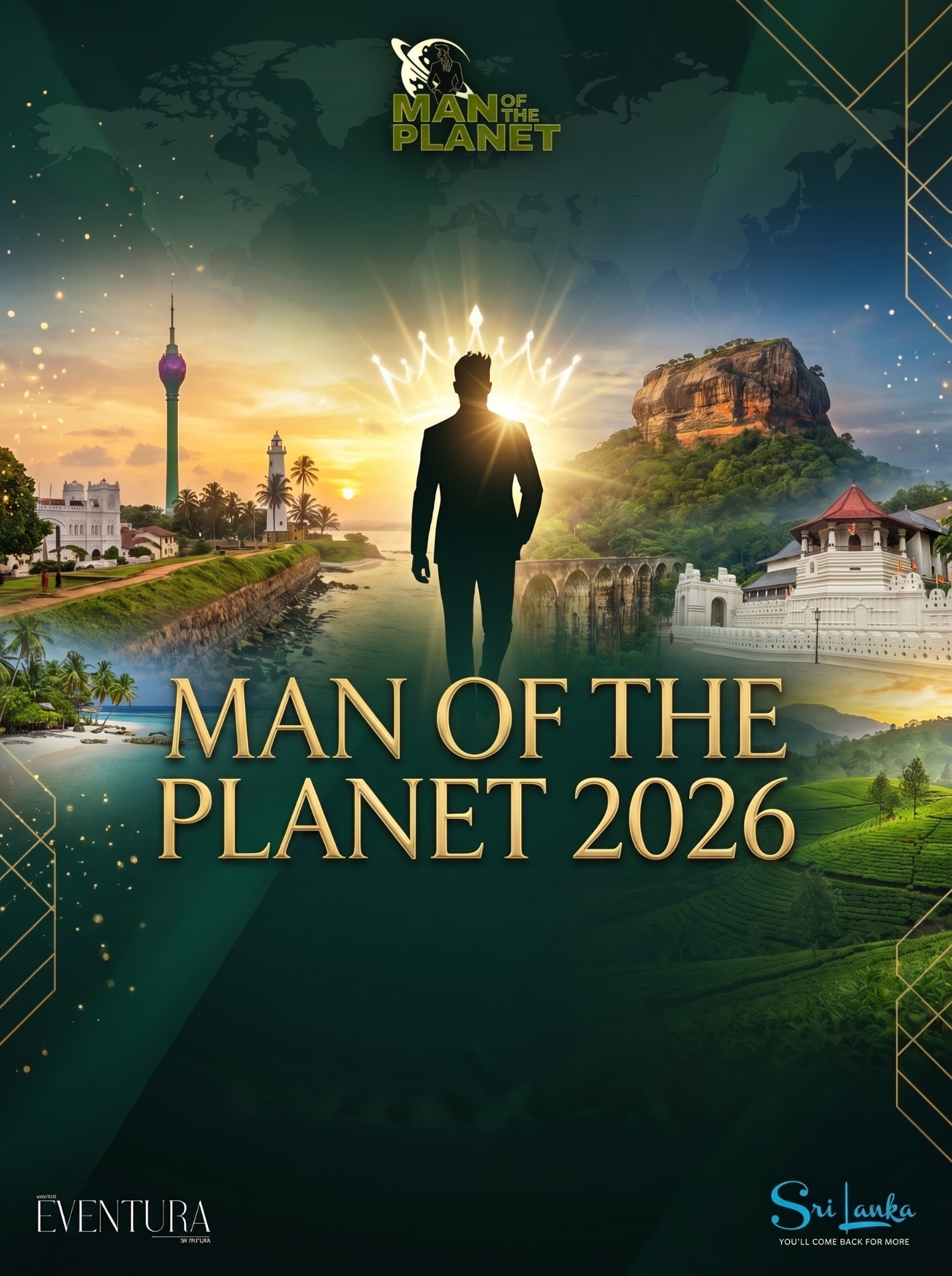 Man of the Planet 2026 official poster — a gentleman before Sri Lanka's landmarks